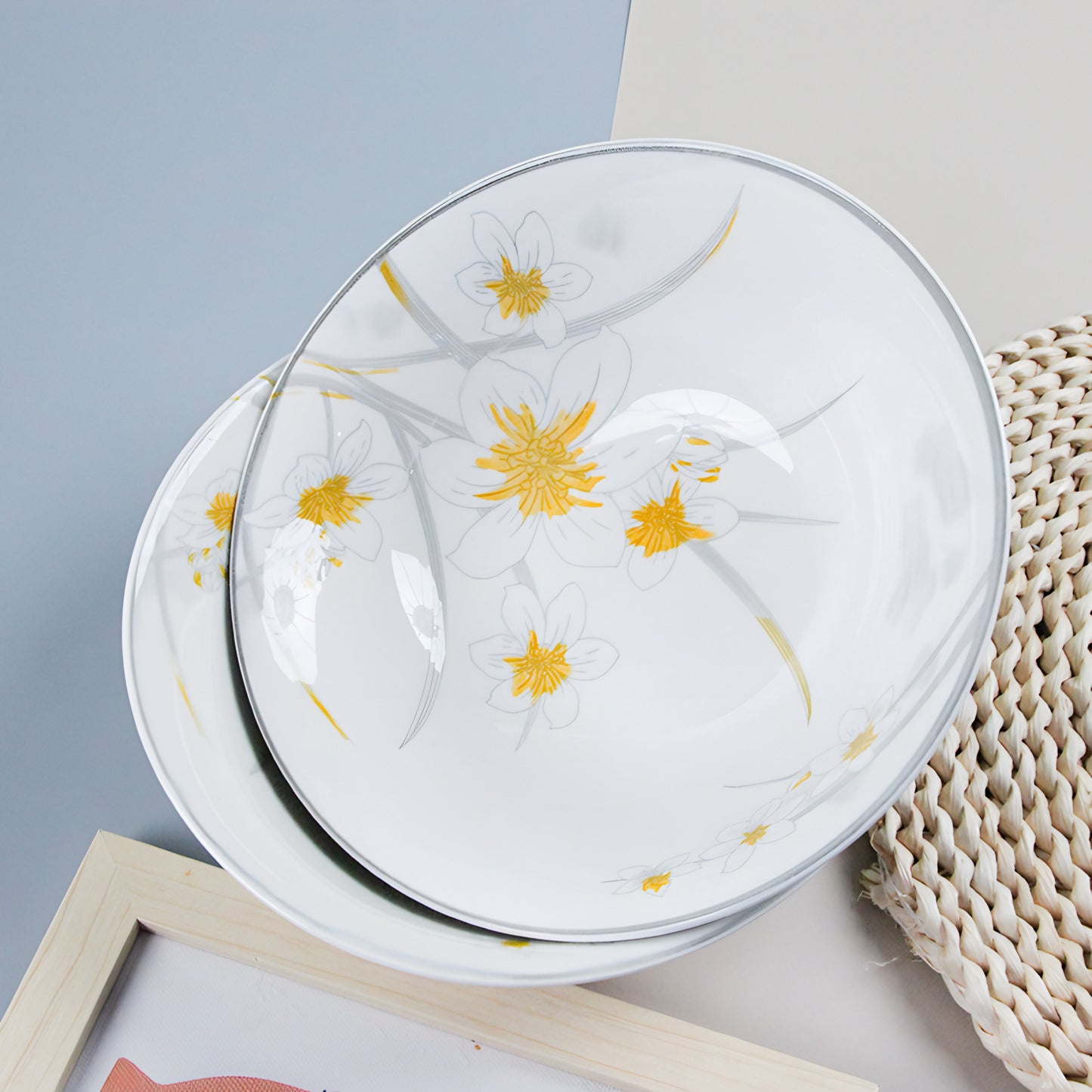 Daffodils porcelain ceramic bowl - 8 inch