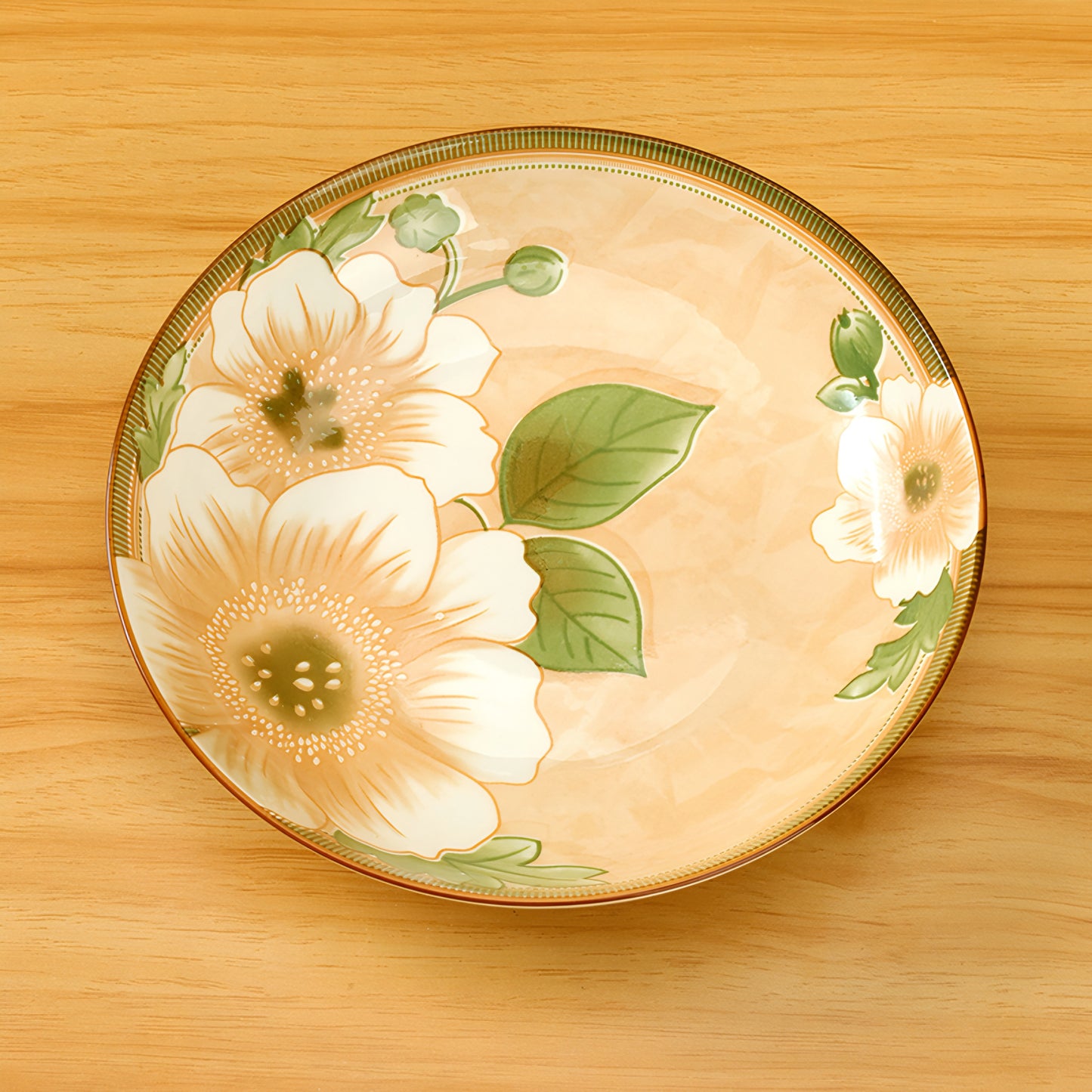 Camellia vertical grain porcelain ceramic plate - 8 inch