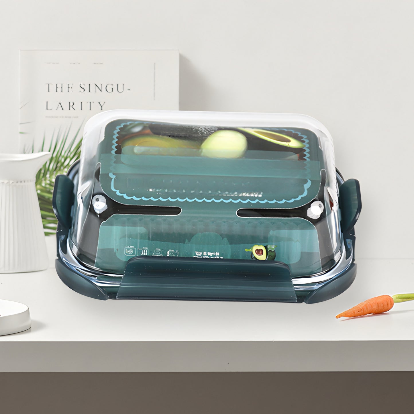 Transparent glass rectangular container with airtight lid 370ml - Teal Blue