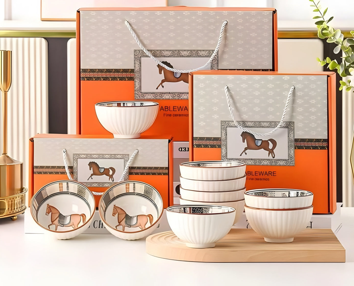 Hermes Suit series 4 Premium Porcelain Bowls Set