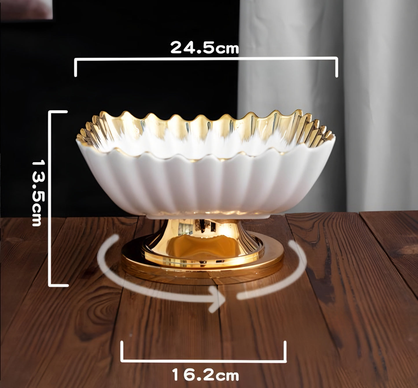 Square Premium Ceramic Salad Serving Bowl Large with Revolving Stand