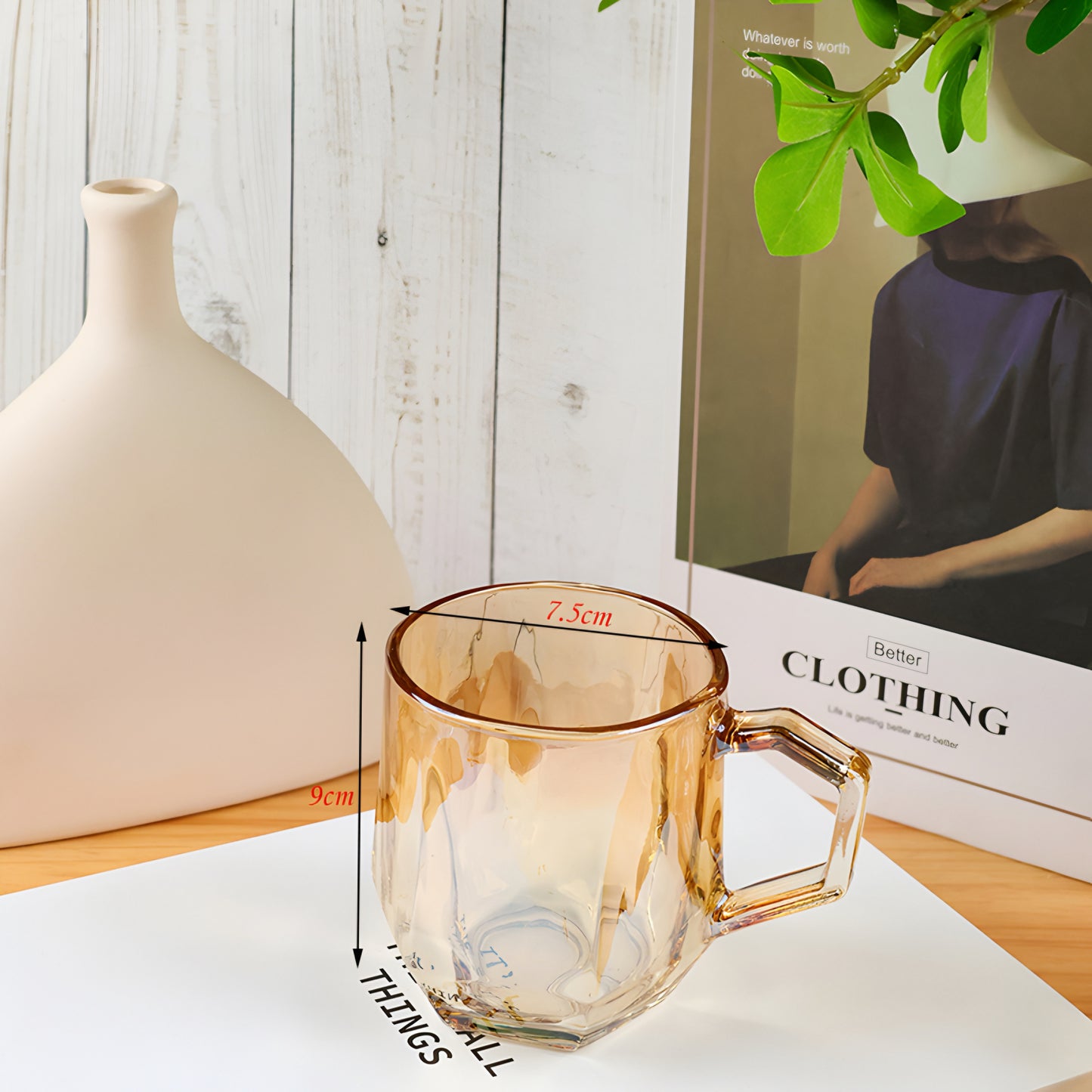 Amber Hexagonal Glass Cup - pack of 6