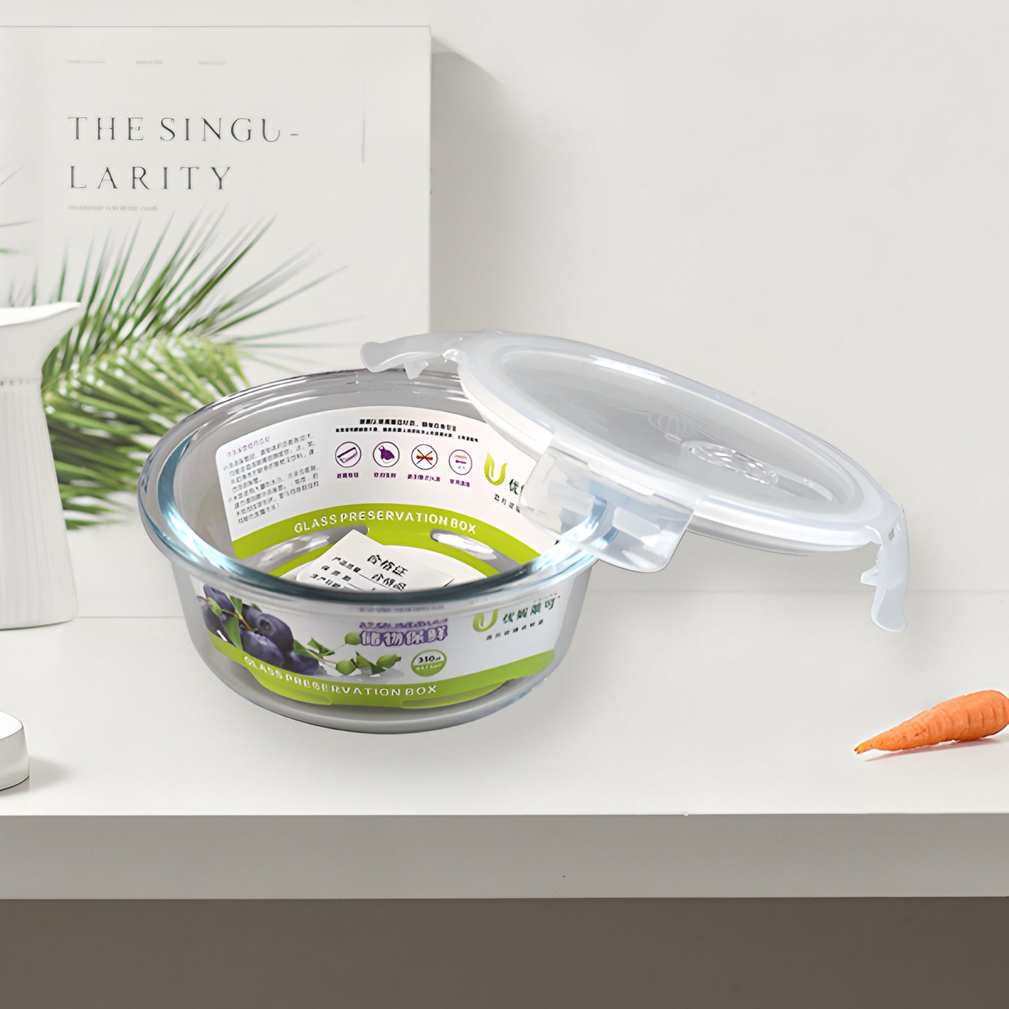 Transparent clear glass round container with airtight lid 950ml