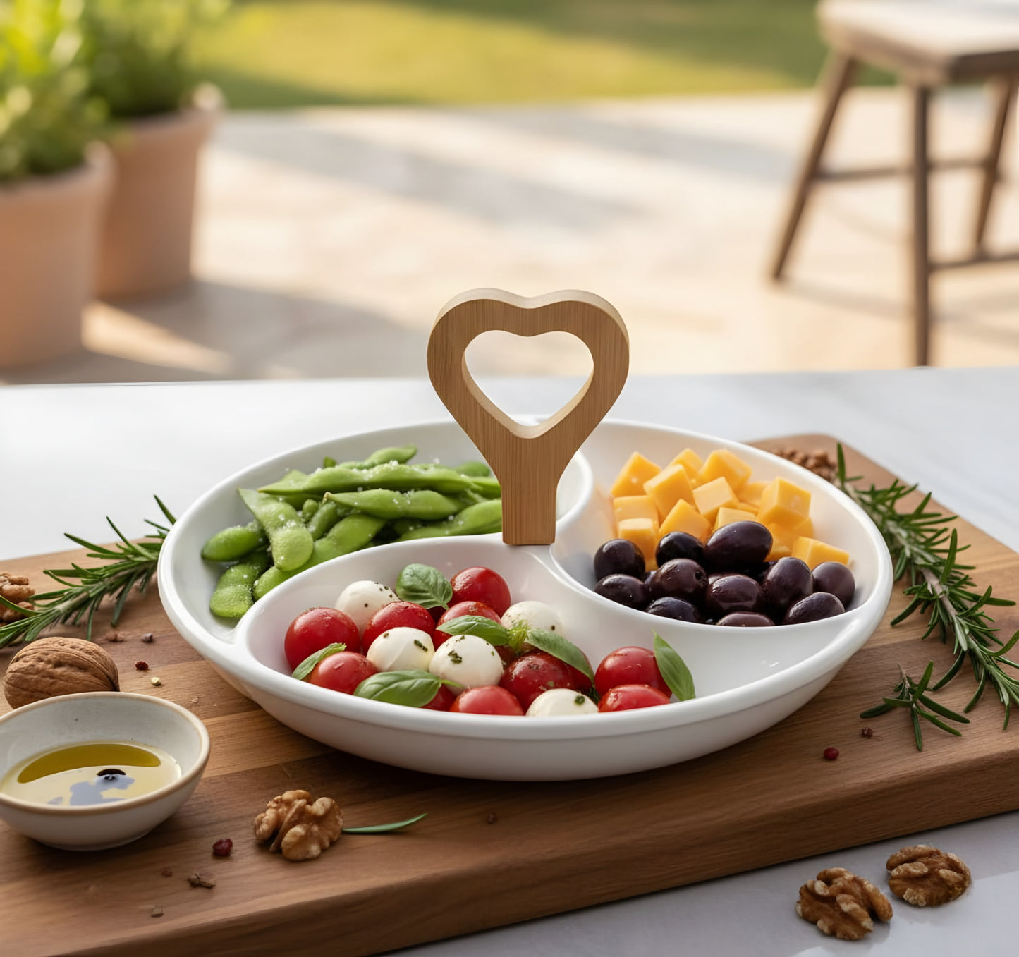 Round Ceramic Serving Tray - 3 grids