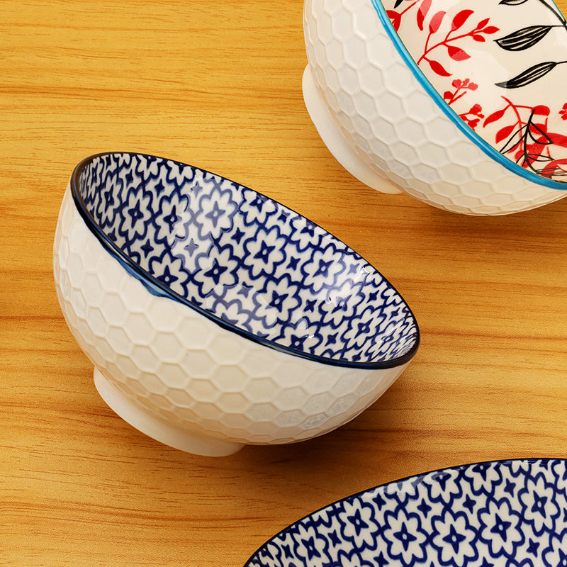 Honeycomb textured ceramic porcelain bowl - 5 inch