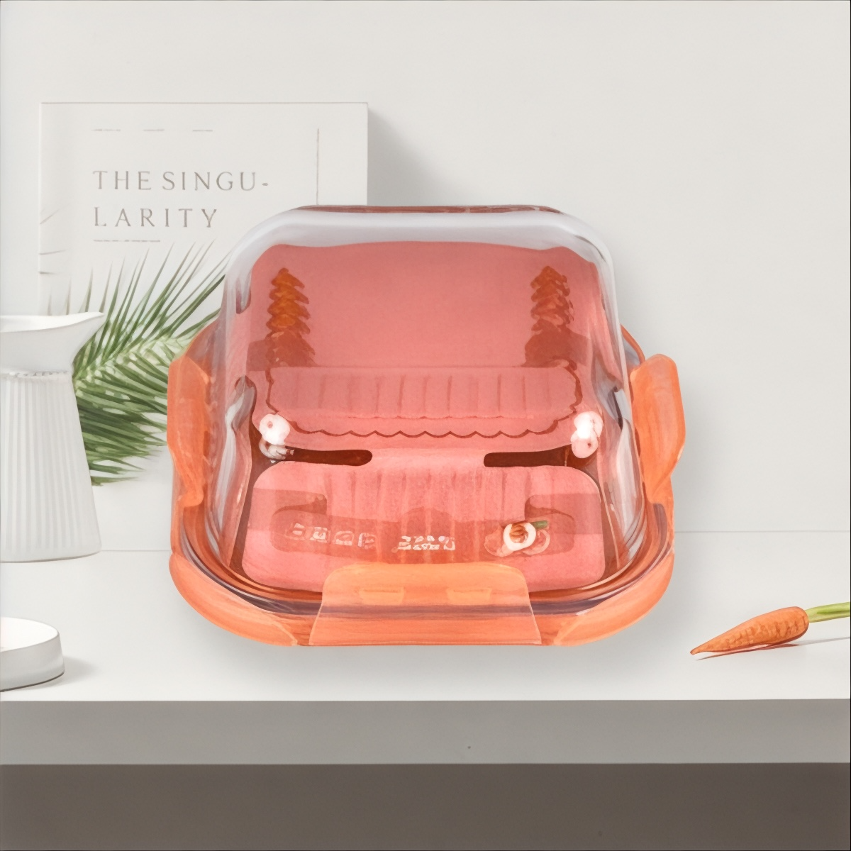 Transparent glass square container with airtight lid 520ml - Orange