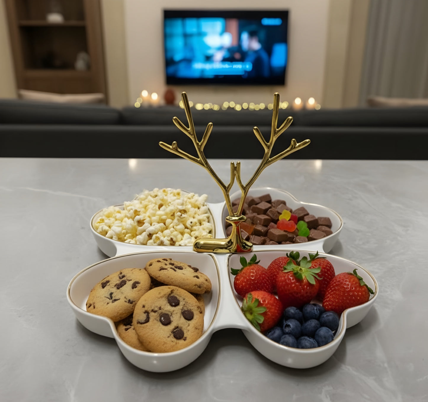 4 Grid Peach Heart Ceramic Serving Tray