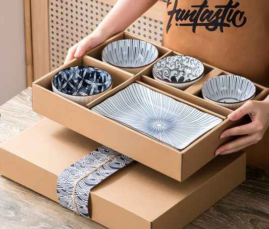 Japanese Style Ceramic Pack of 4 Bowl and Snack Plate