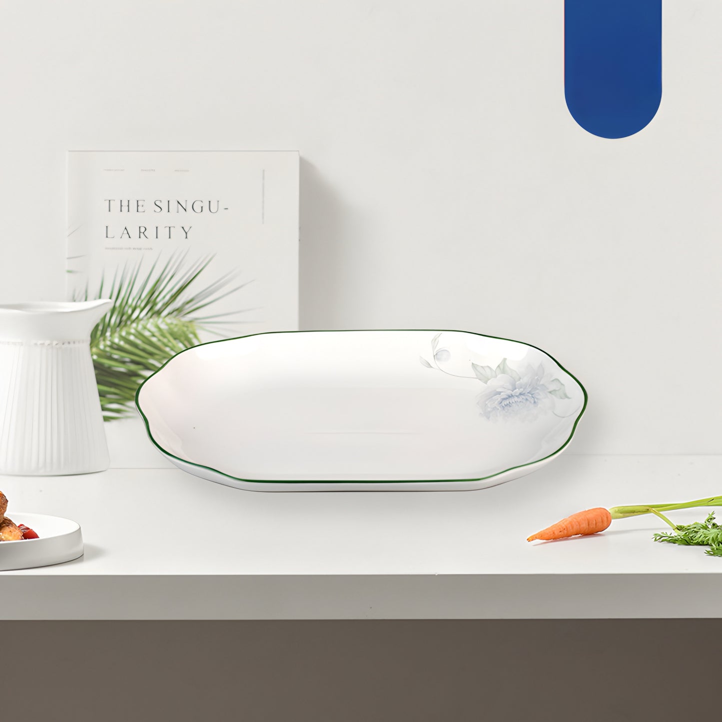 Blue Cocoa petal serving plate porcelain ceramic - 13 inch