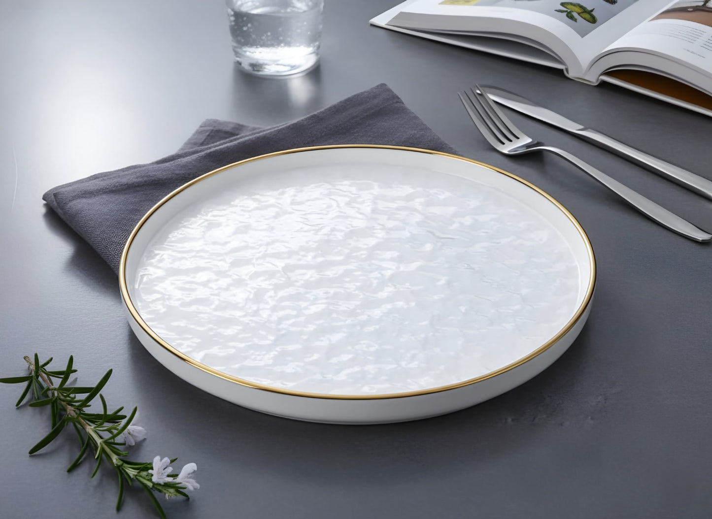 White Gold Textured Premium Porcelain Ceramic Plate - 10 inch