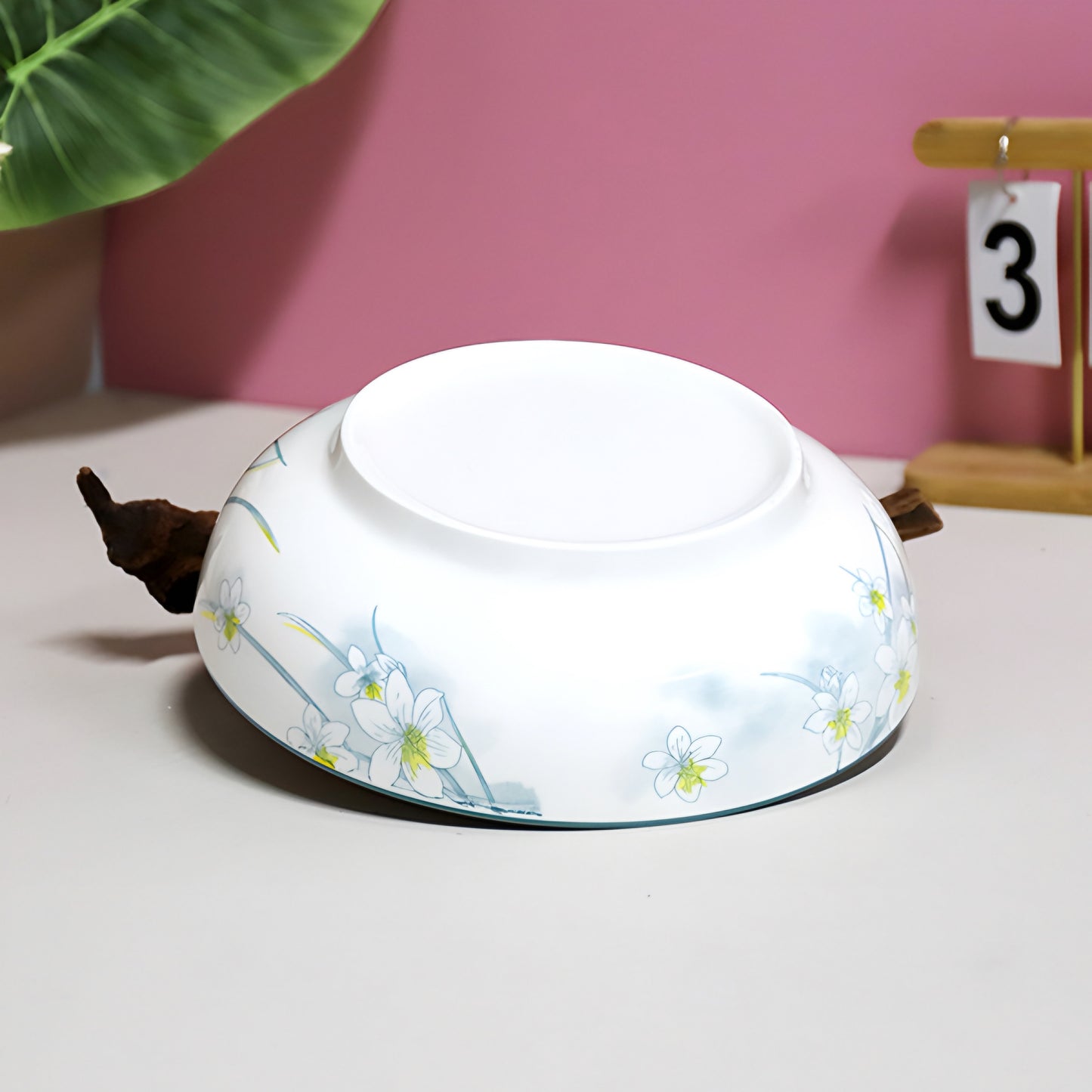 Blue daffodils porcelain ceramic serving bowl - 9 inch