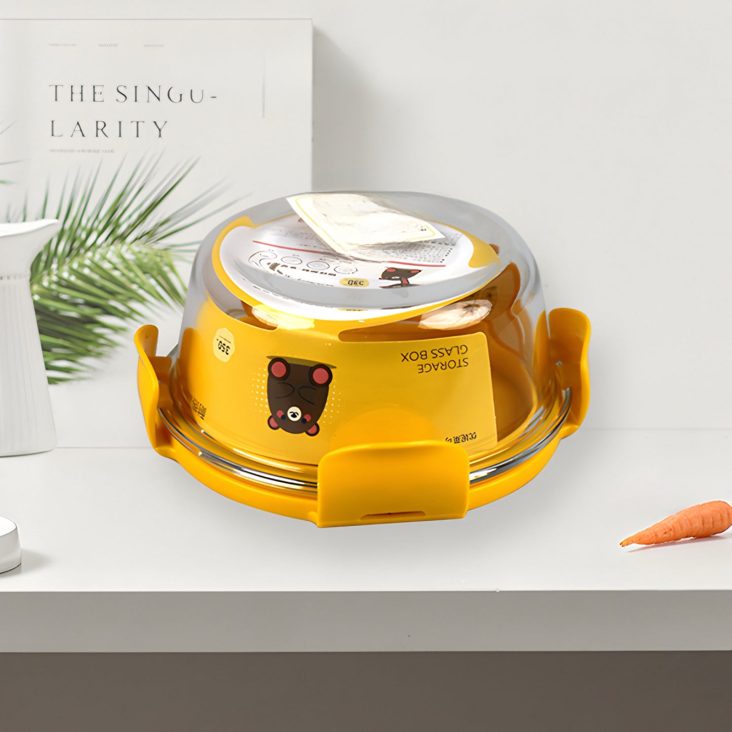 Transparent glass round container with airtight lid 350ml - Yellow