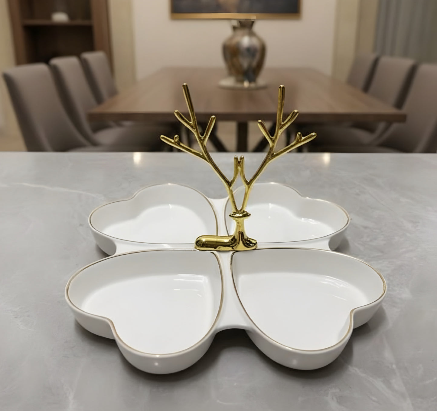 4 Grid Peach Heart Ceramic Serving Tray