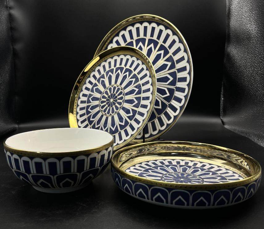 Imperial Blue Gold 24 pcs Dinner Set Finest Premium Porcelain