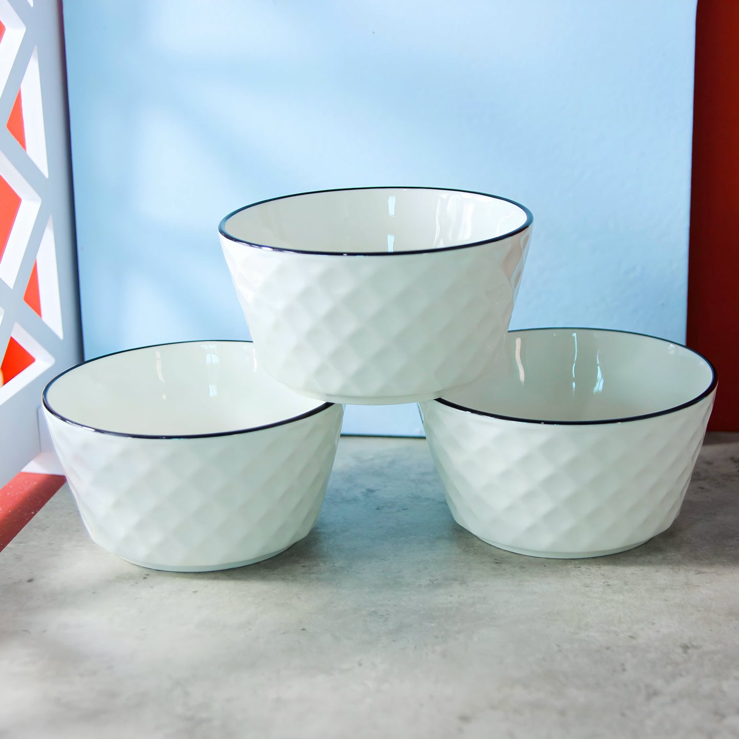 White Diamond Rose Bowl Porcelain Ceramic - 4.5 inch