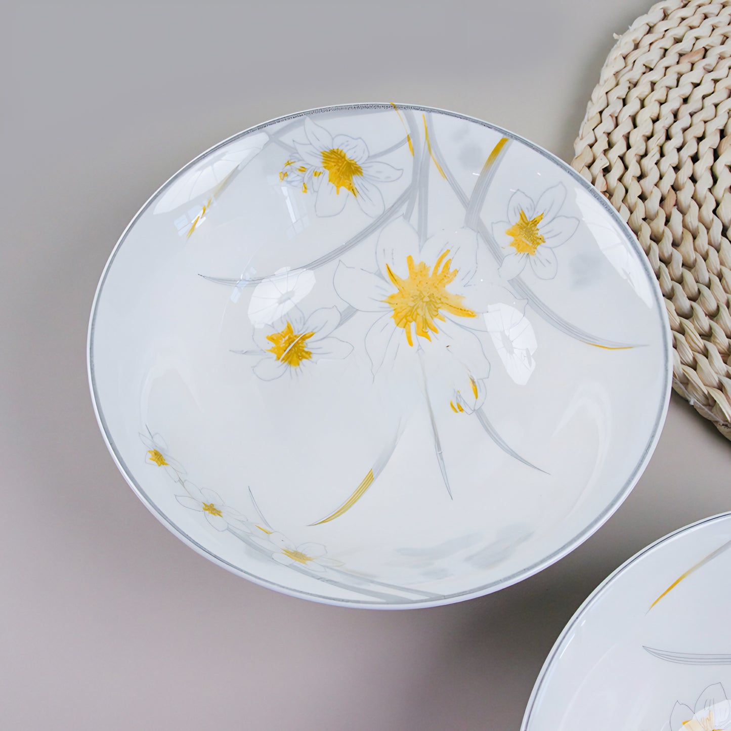 Daffodils porcelain ceramic bowl - 8 inch