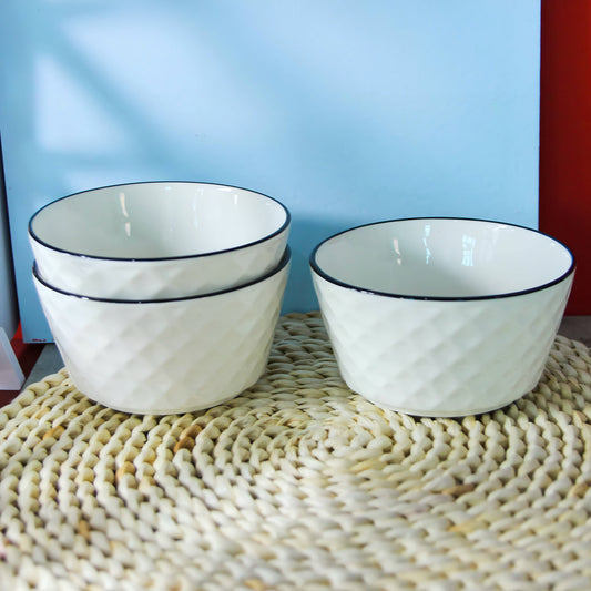 White Diamond Rose Bowl Porcelain Ceramic - 4.5 inch