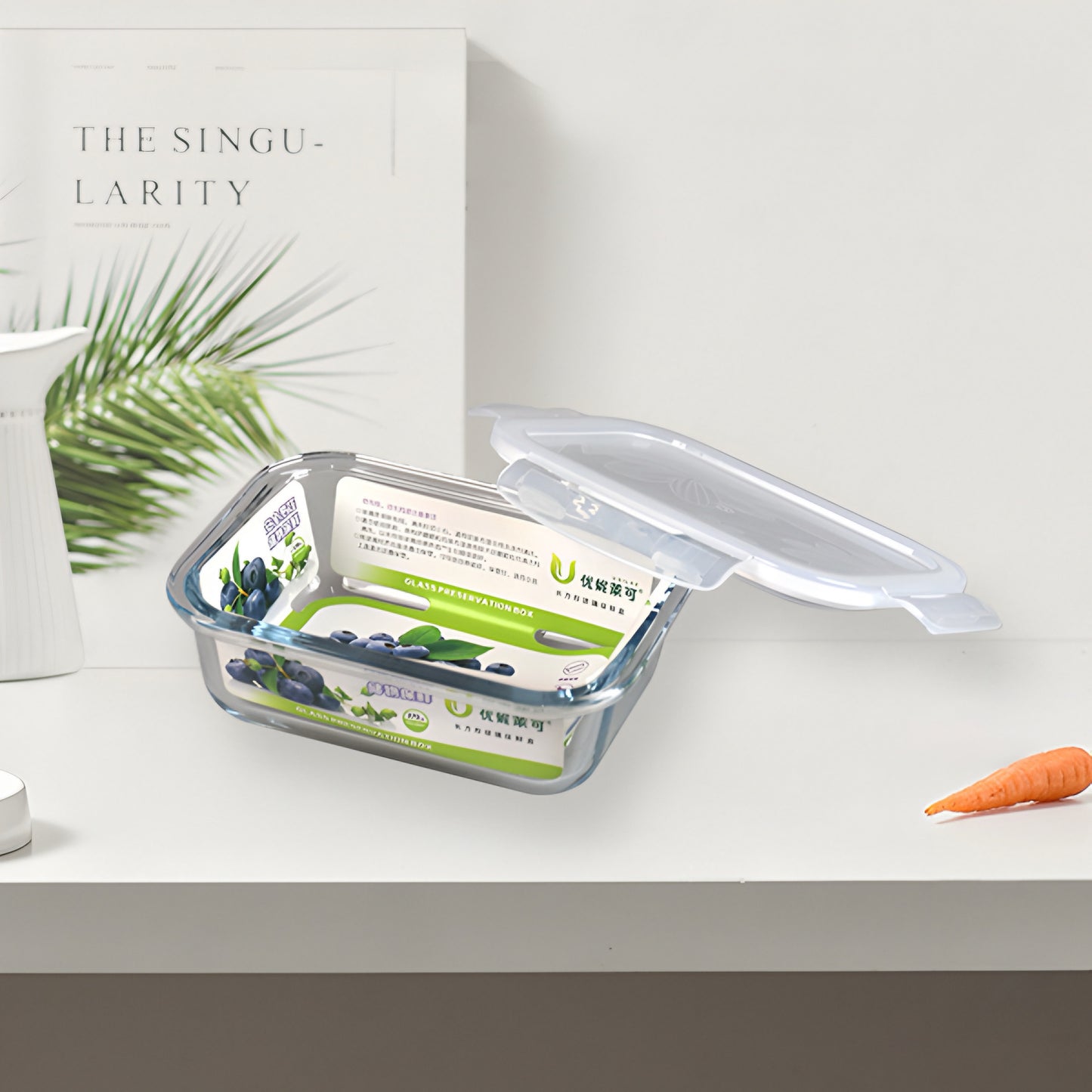 Transparent clear glass rectangular container with airtight lid 640ml