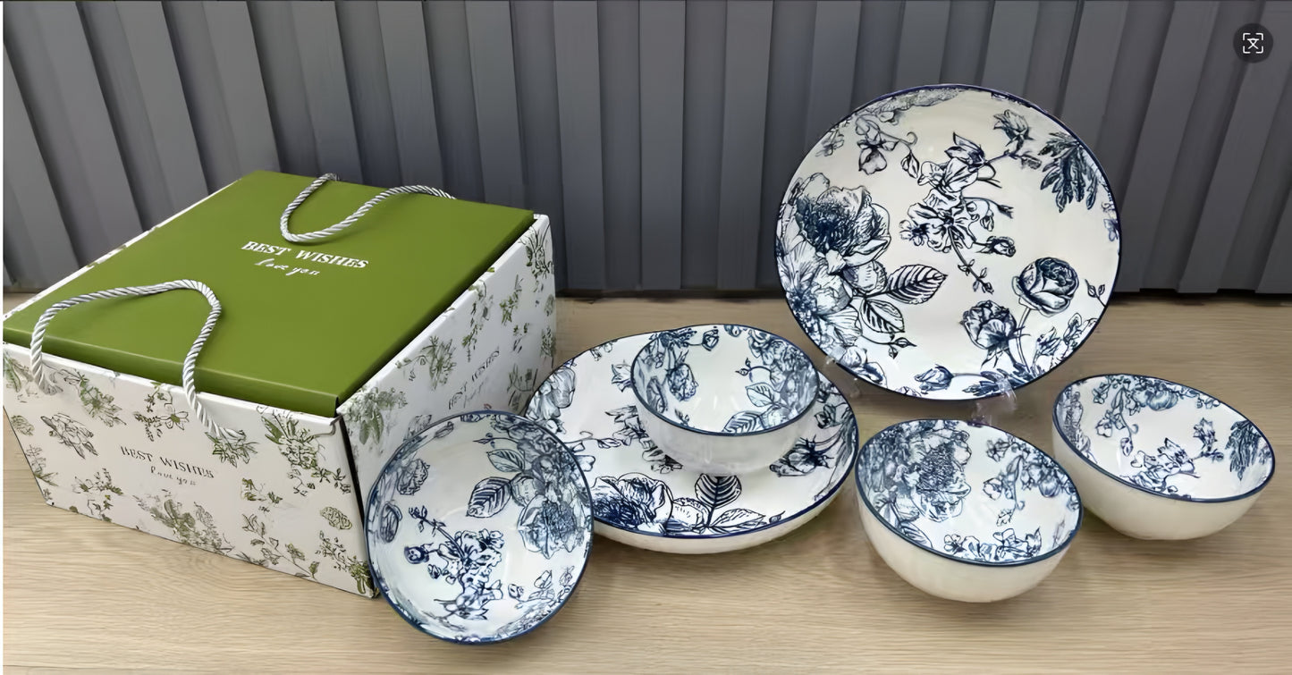 Prosperity Porcelain Plate & Bowl - Set of 2 plates and 4 bowls