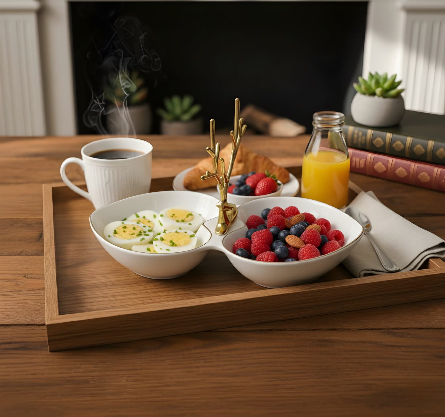 2 Grid Peach Heart Ceramic Serving Tray