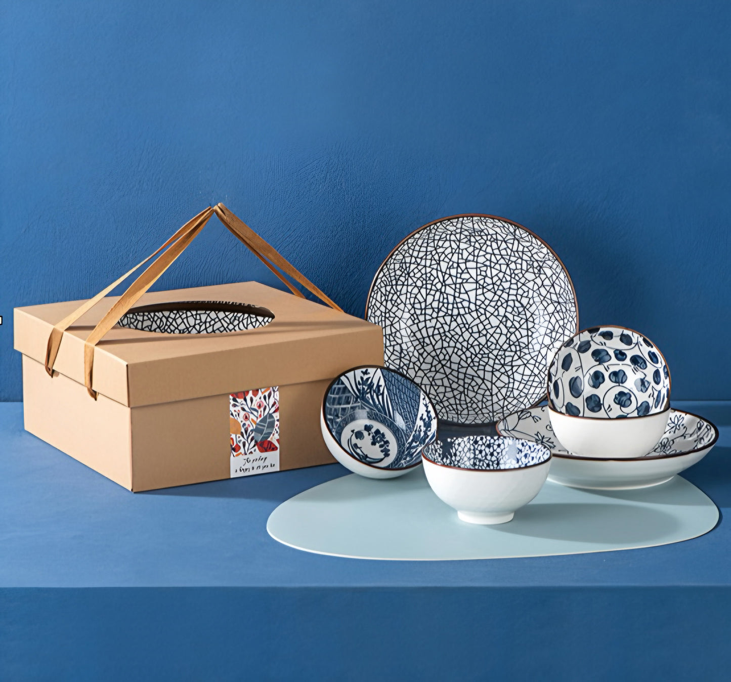 Japanese Style Pack of 4 Ceramic Bowl & 2 Plates