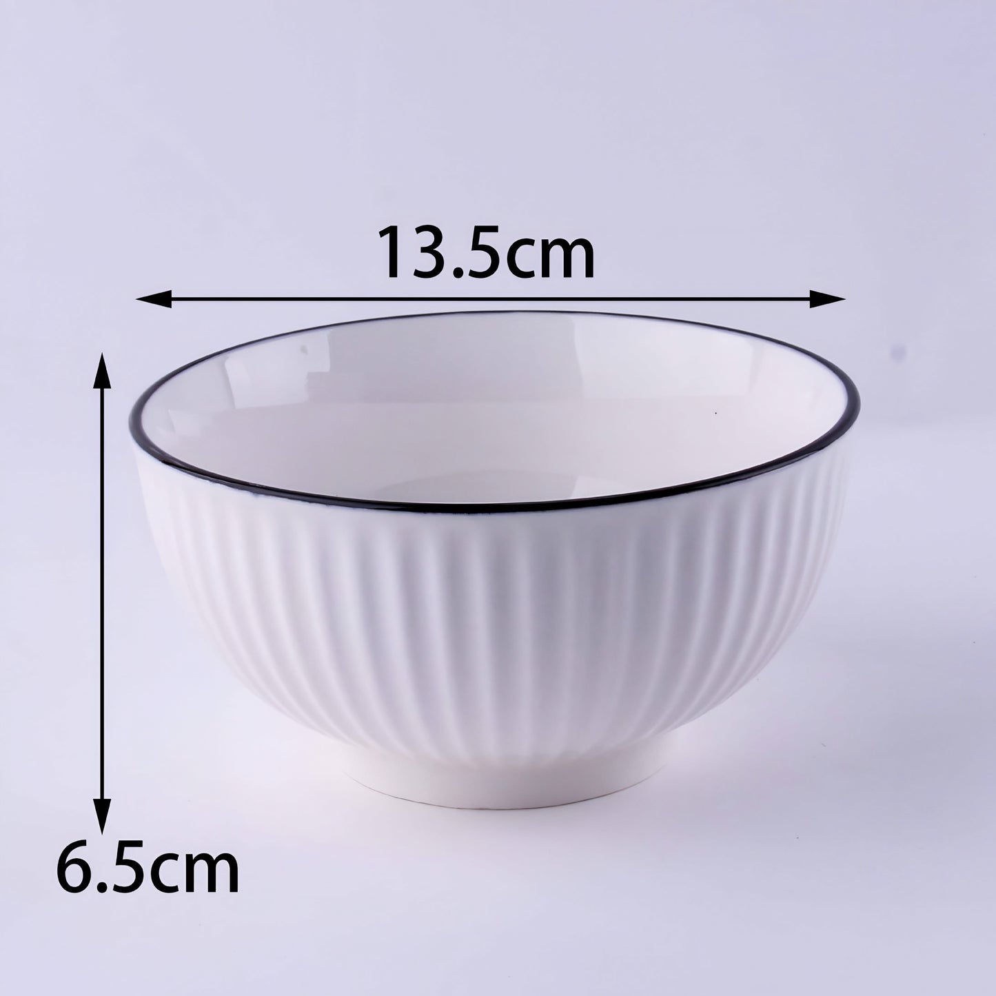 Black-edged Fluted White Ceramic Yamada Bowl - 5 inch