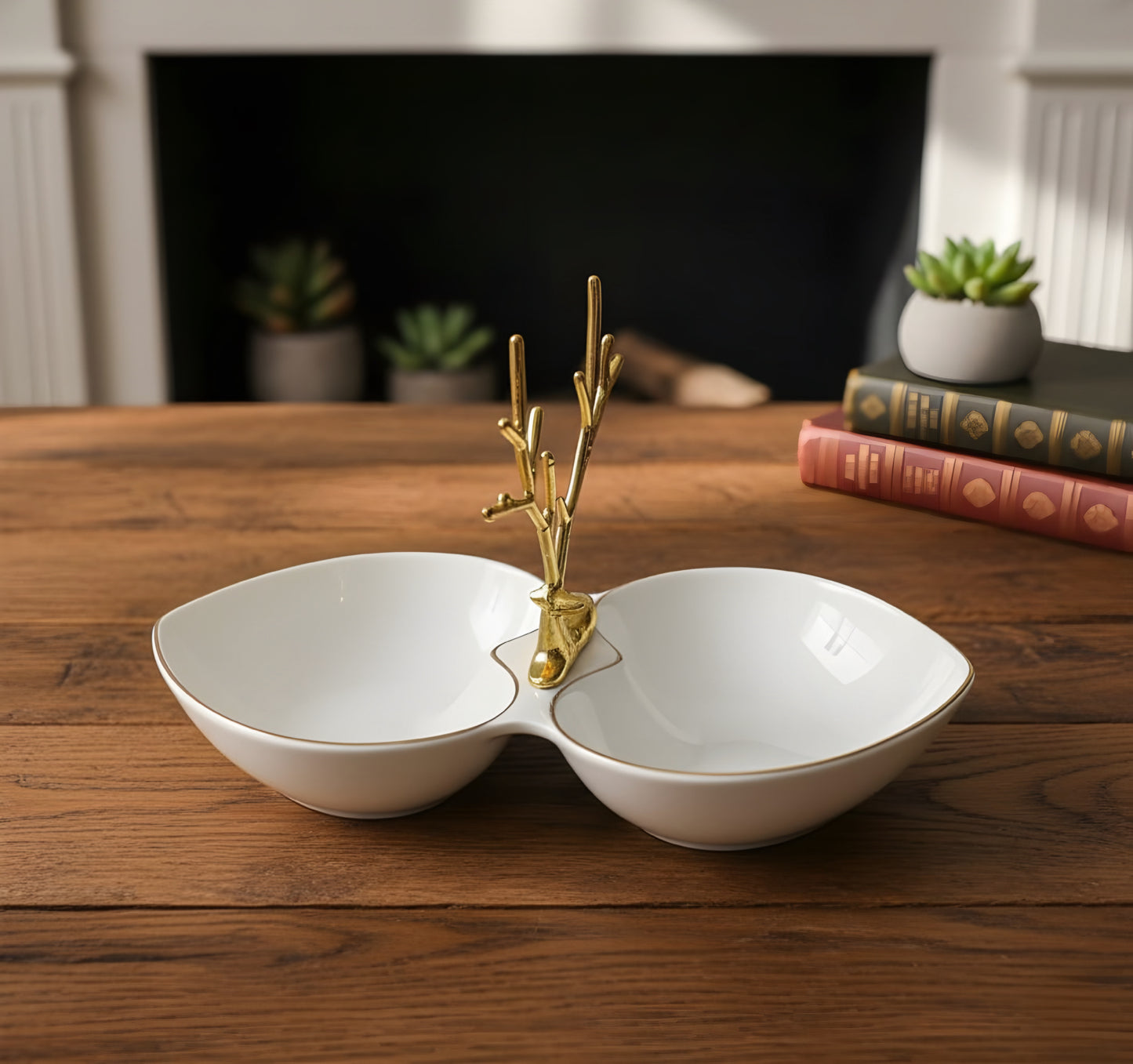 2 Grid Peach Heart Ceramic Serving Tray