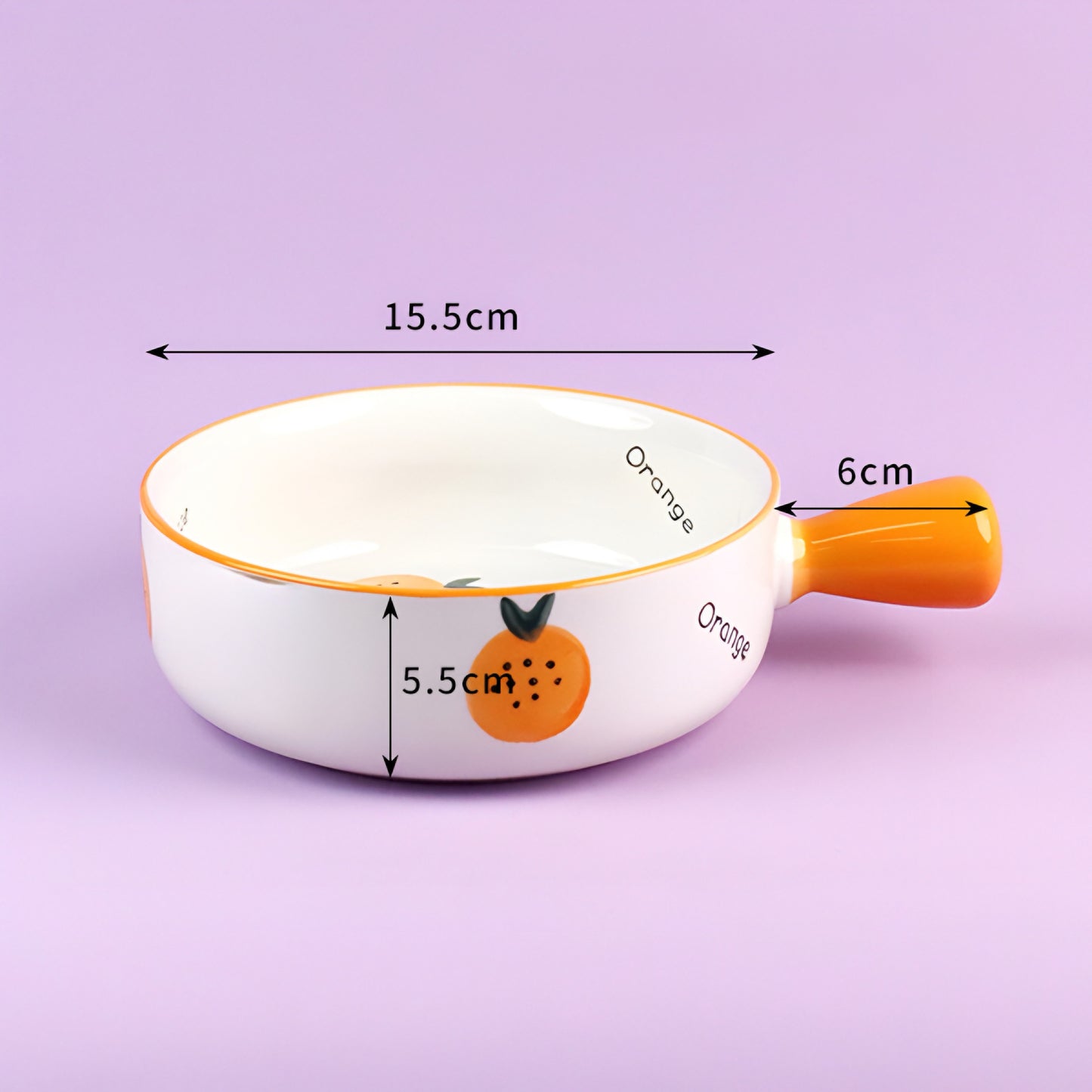 Orange snack serving bowl with handle - 6 inch