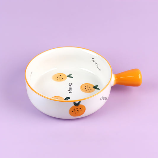 Orange snack serving bowl with handle - 6 inch