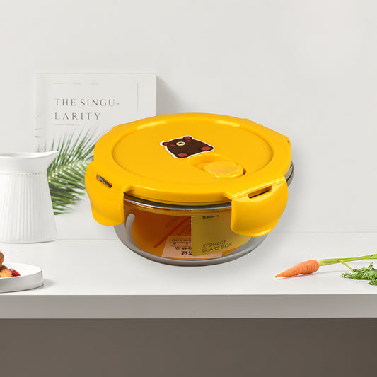 Transparent glass round container with airtight lid 950ml - Yellow