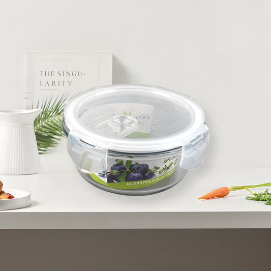 Transparent clear glass round container with airtight lid 950ml