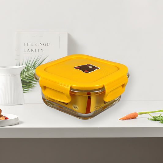 Transparent glass square container with airtight lid 800ml - Yellow