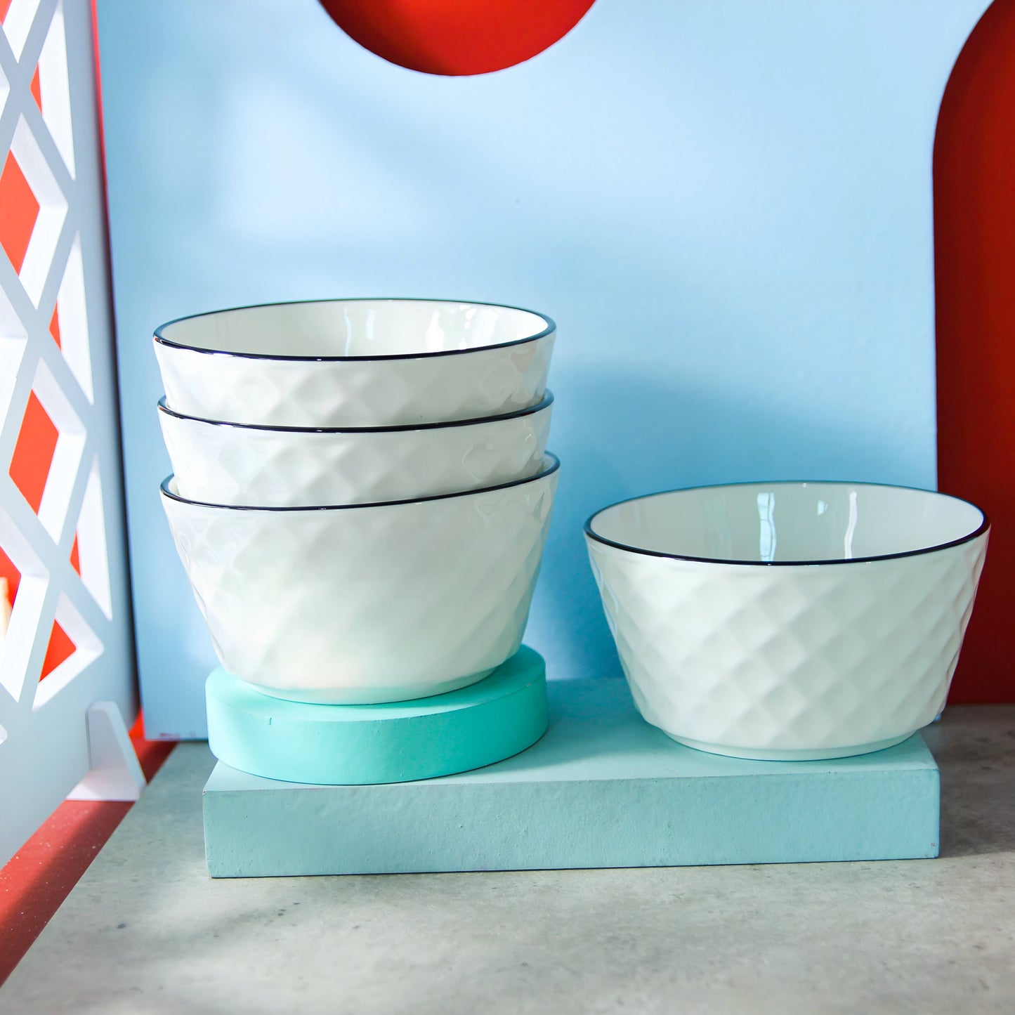 White Diamond Rose Bowl Porcelain Ceramic - 4.5 inch