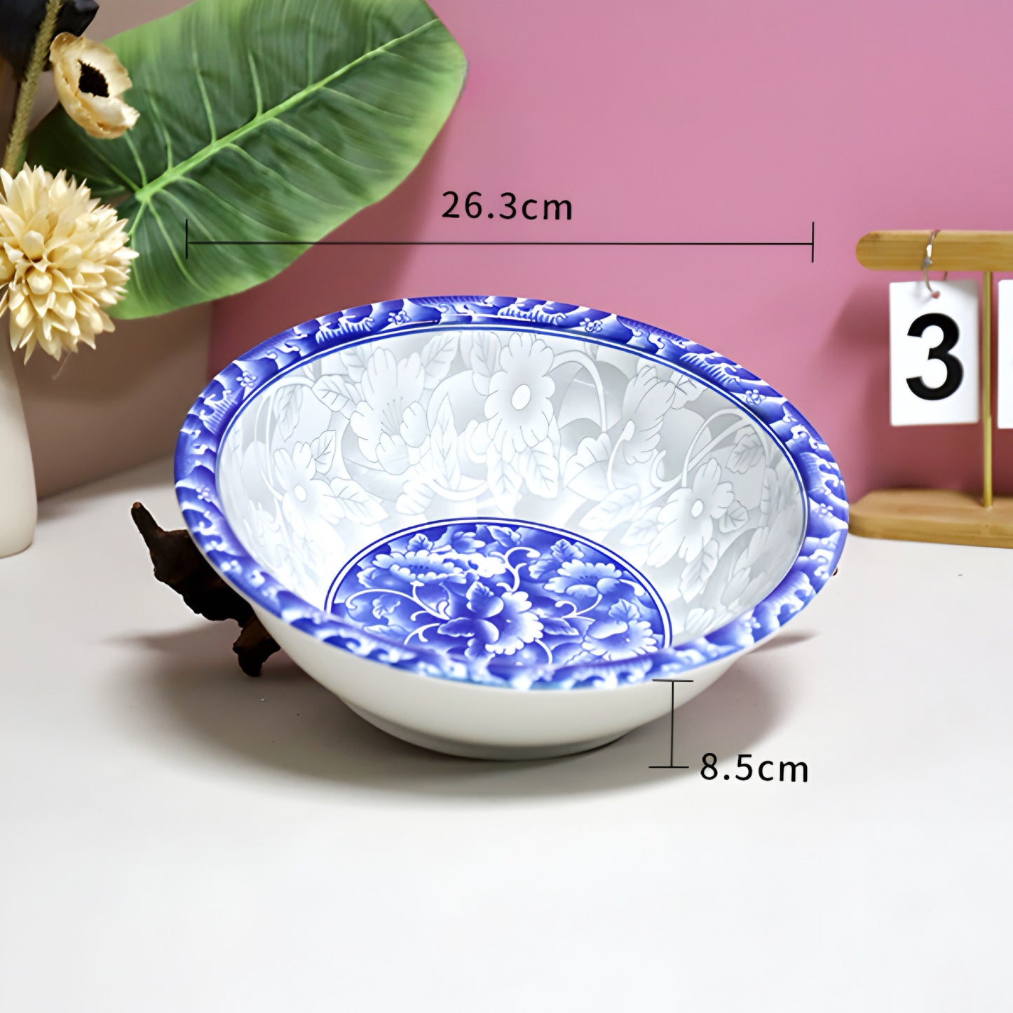 Celadon flower porcelain ceramic serving bowl - 10 inch