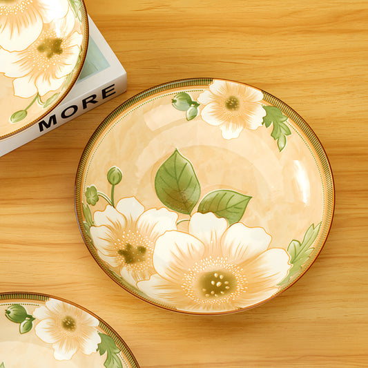 Camellia vertical grain porcelain ceramic plate - 8 inch