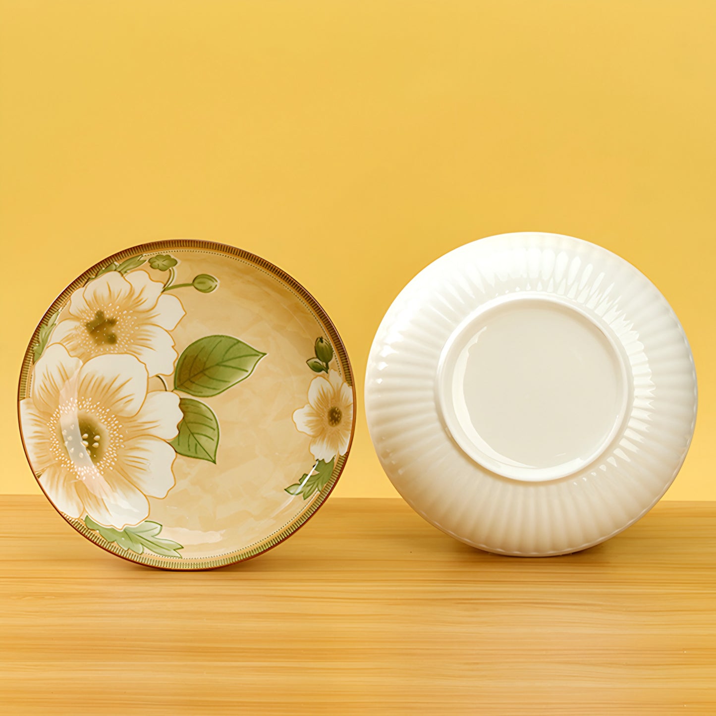 Camellia vertical grain porcelain ceramic plate - 8 inch