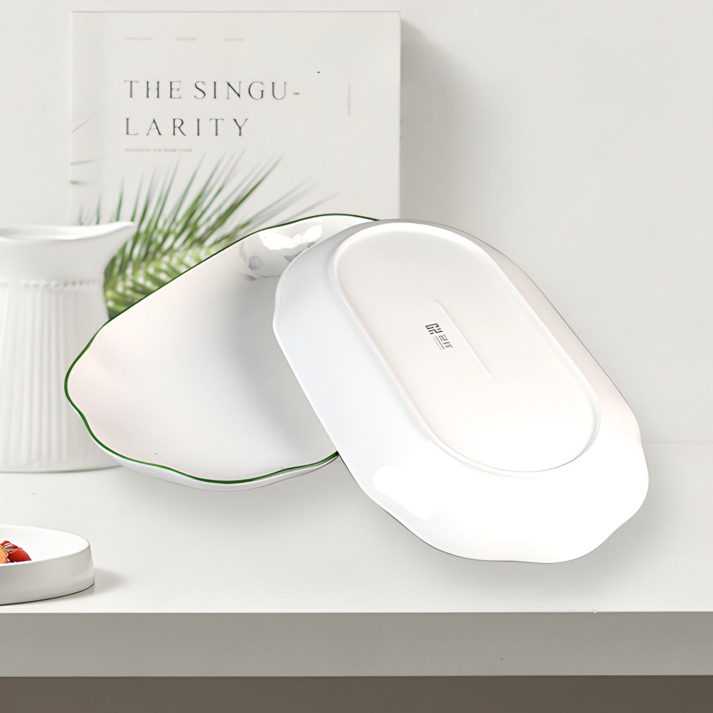 Blue Cocoa petal serving plate porcelain ceramic - 13 inch