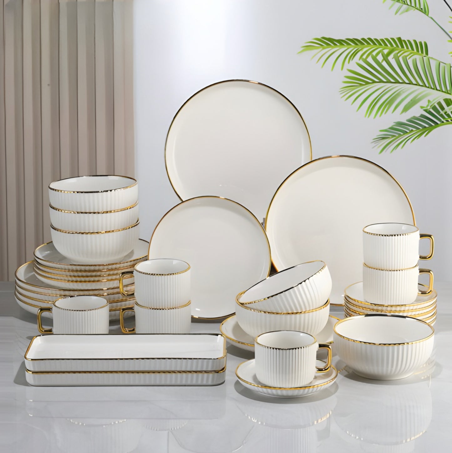 White Gold 32 pcs Dinner Set Finest Premium Porcelain