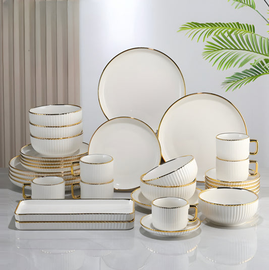 White Gold 32 pcs Dinner Set Finest Premium Porcelain