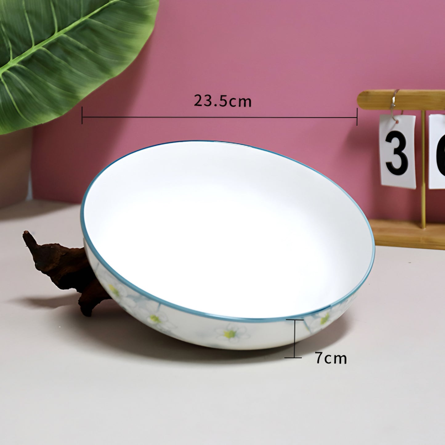 Blue daffodils porcelain ceramic serving bowl - 9 inch