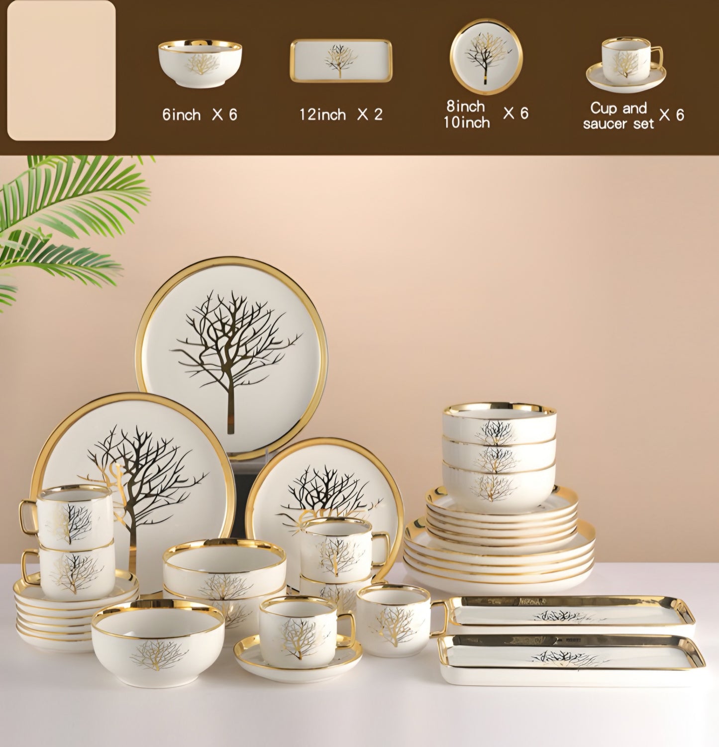 Life Tree 32 pcs Dinner Set Finest Premium Porcelain