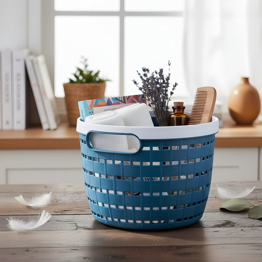 Rattan round storage basket