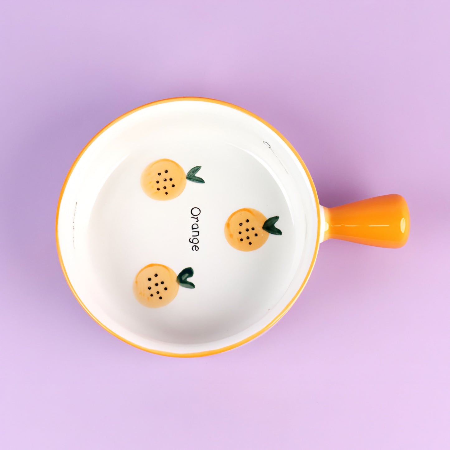 Orange snack serving bowl with handle - 6 inch