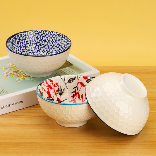 Honeycomb textured ceramic porcelain bowl - 5 inch