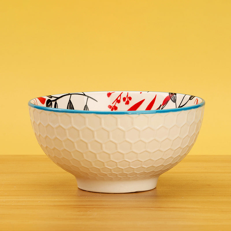 Honeycomb textured ceramic porcelain bowl - 5 inch