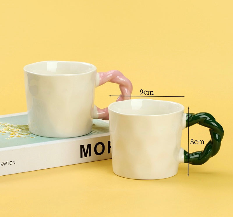 Twisted handle Color glaze ceramic cup
