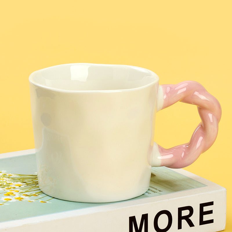 Twisted handle Color glaze ceramic cup