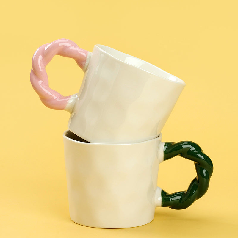 Twisted handle Color glaze ceramic cup