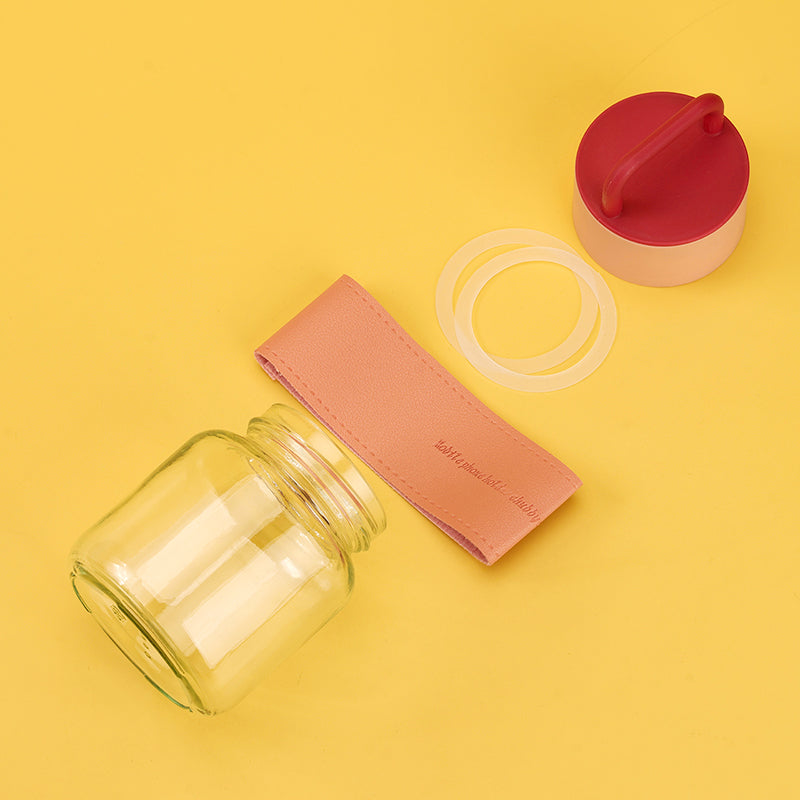 Hand-held chubby leather case glass jar