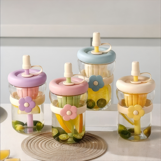 Flower straw glass with net - 400ml